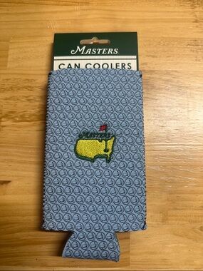 Masters Light Gray Can Cooler with Yellow & Red Golf Emblem